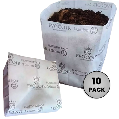 Evocoir Platinum Grow Bag & Coco Grow Media - Biodegradable (2 Gal / 10 Pack)